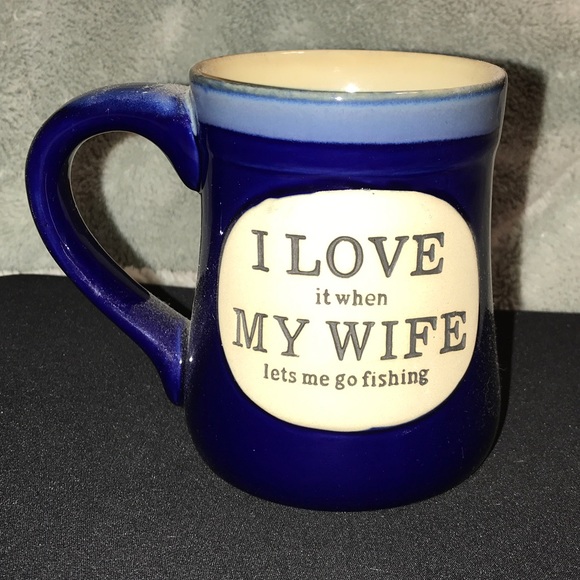 I Love My Wife -Stoneware 18 oz Fishing Coffee Cup Mug, Cobalt Blue. NWOT - Picture 1 of 5